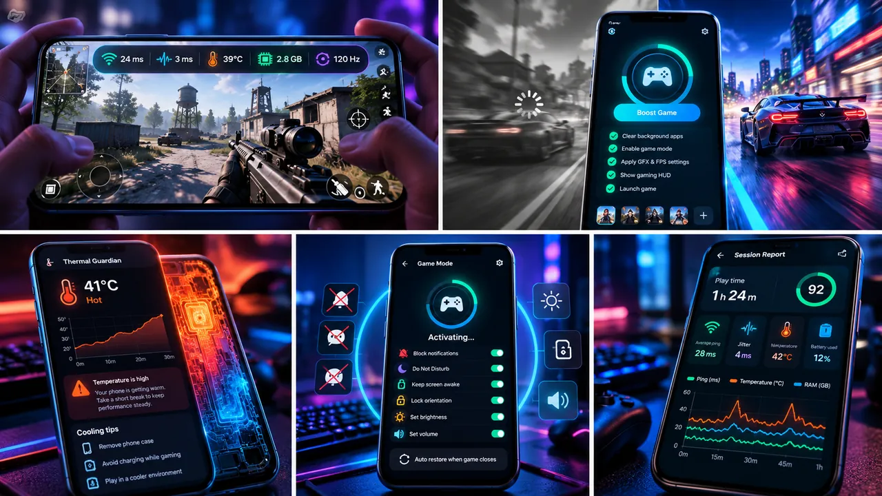 Game Booster: Thermal guardian, game mode, and session reports