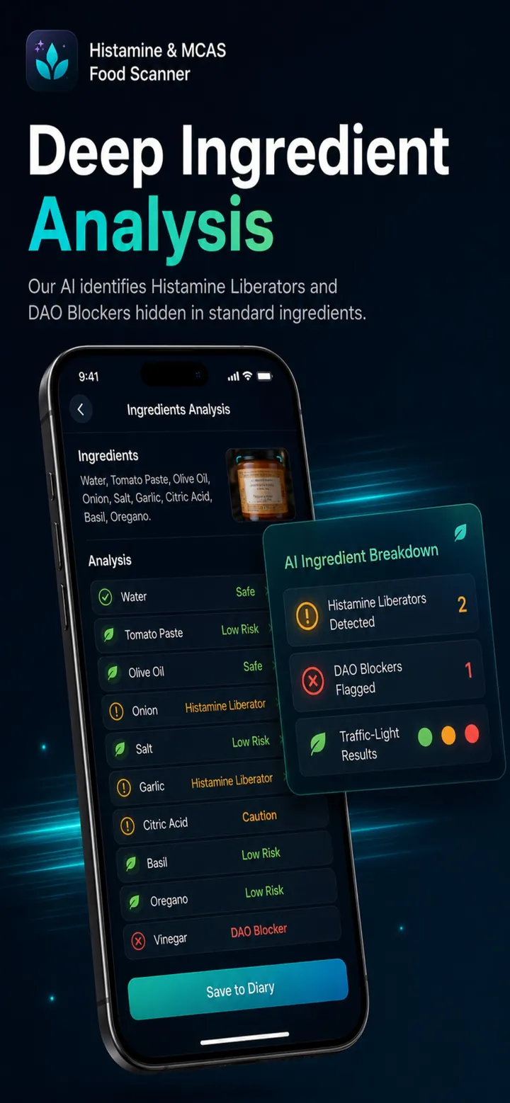 Deep ingredient analysis identifying histamine liberators and DAO blockers