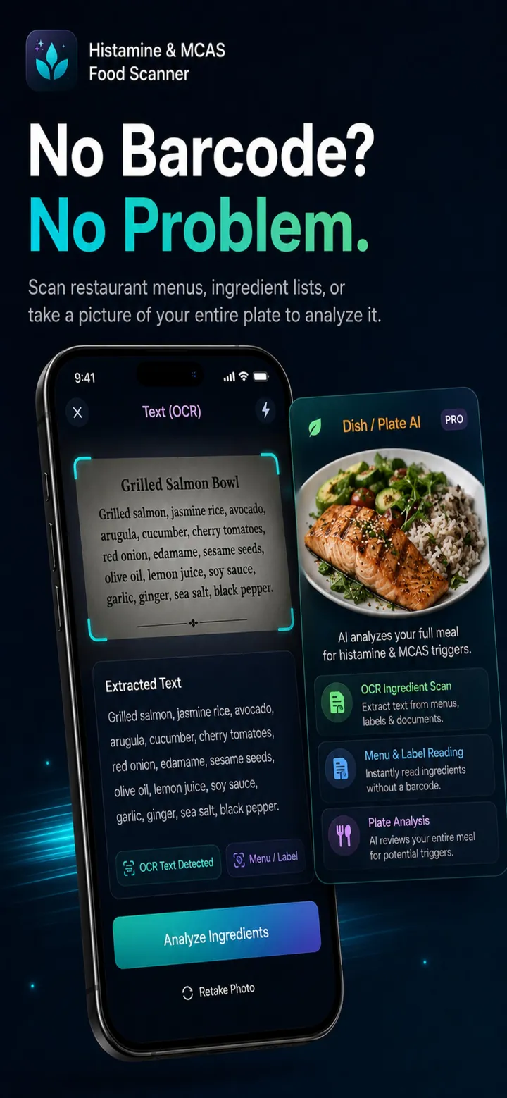 Menu and ingredient text analysis without a barcode