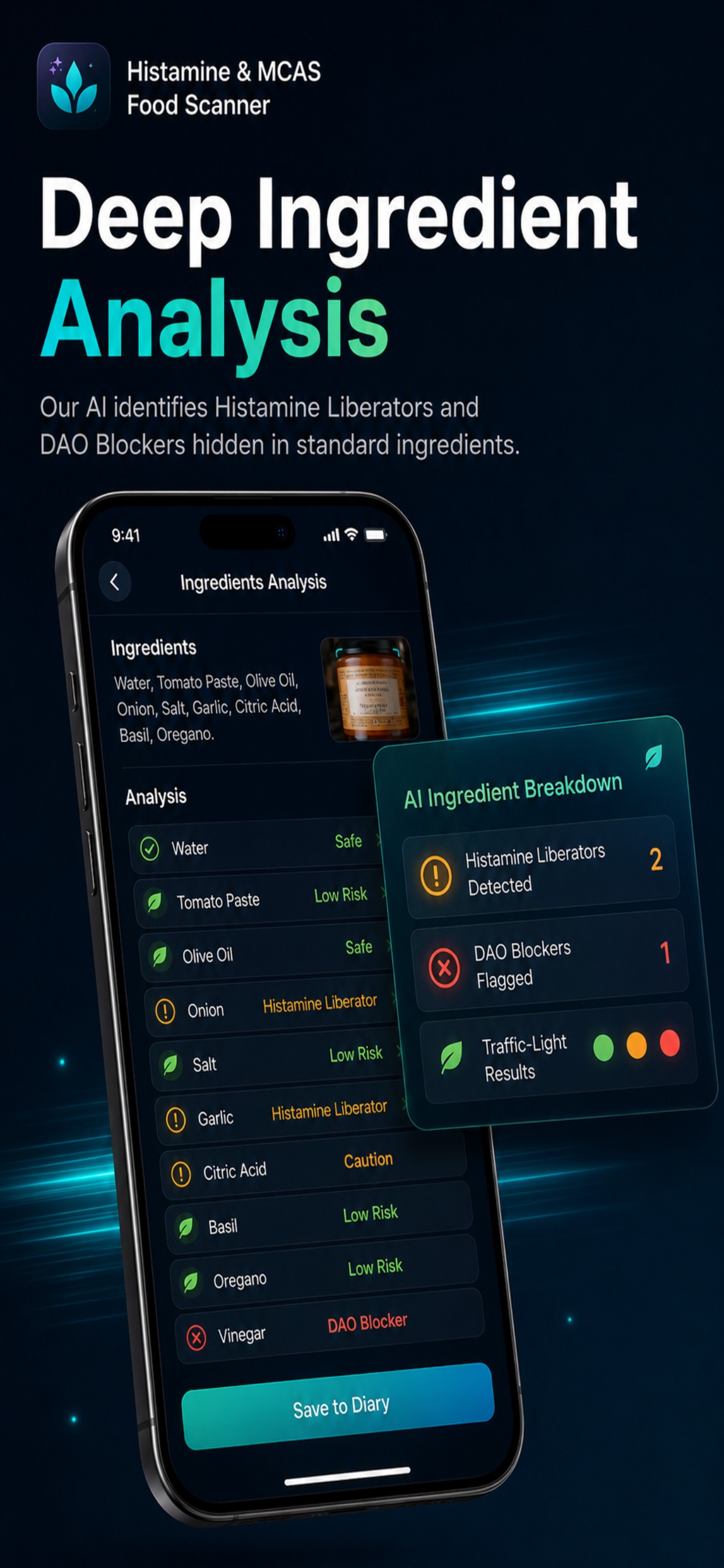 Deep ingredient analysis identifying histamine liberators and DAO blockers