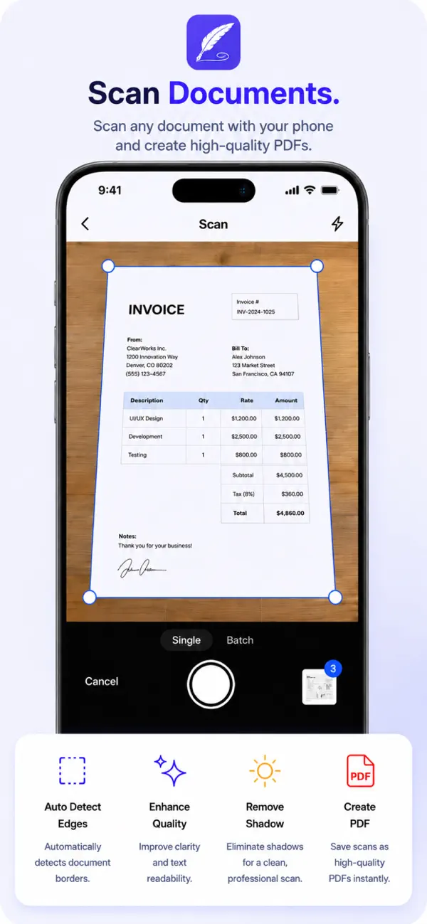 ClearSign screenshot showing PDF form and annotation tools